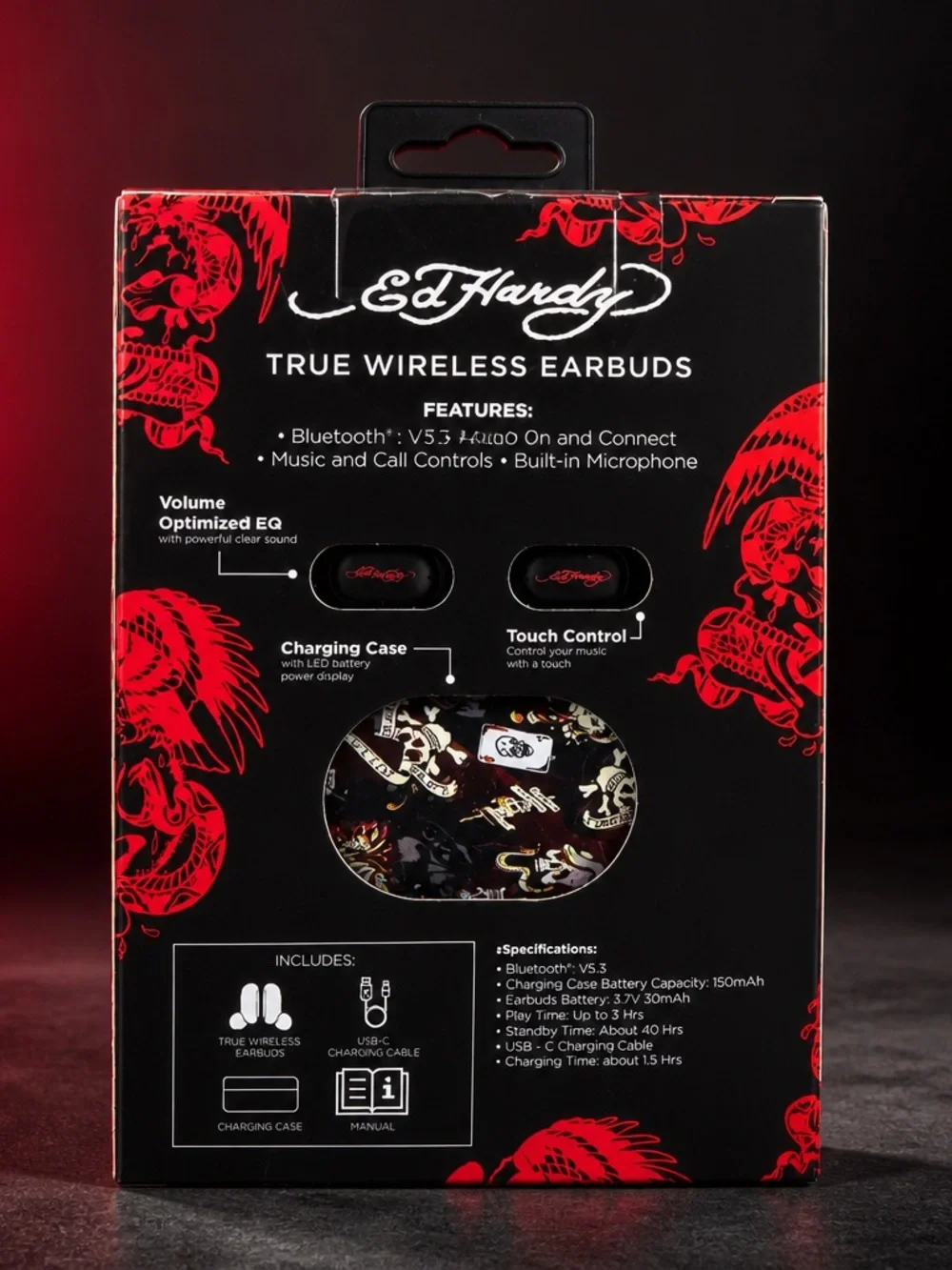 Ed Hardy True Wireless Bluetooth Earbuds with Charging Case New